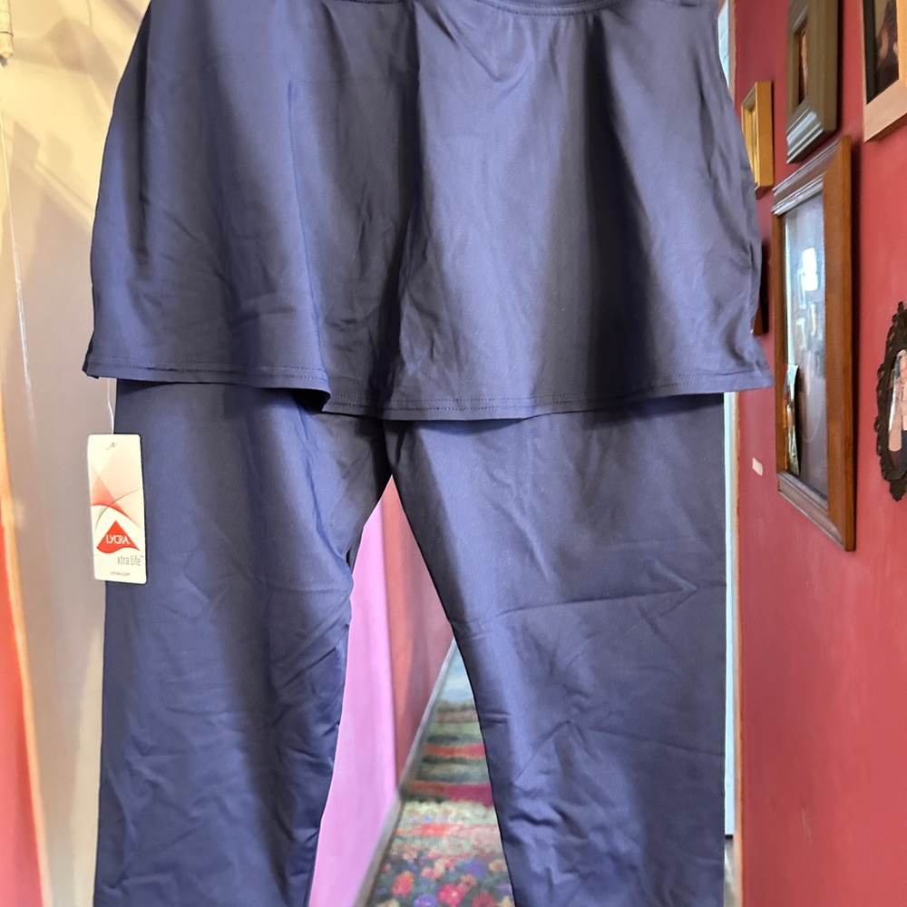 Lands' End Blue Capri Skirted Leggings & Sun Protection - activewear & swimwear!